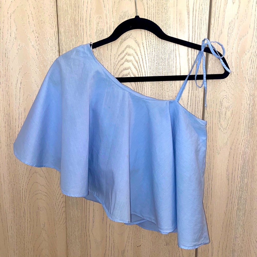 Zara  one shoulder XS blue ruffle crop top